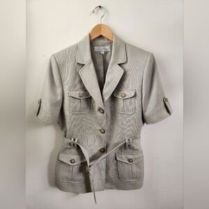 Vintage Tahari ASL Women's Short Sleeve Safari Jacket Belted Sage Green Size 14